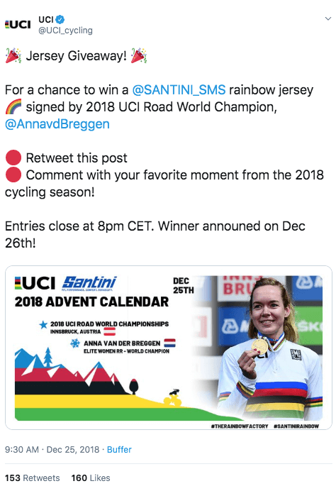 Social media cycling giveaway