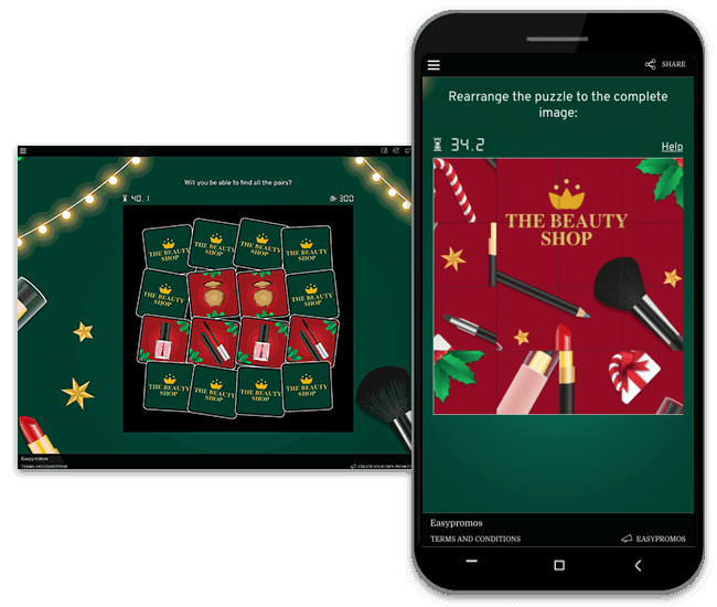 Christmas promotion ideas for 2020: screenshot of branded Christmas Memory and Puzzle games from Easypromos