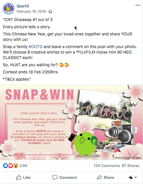 chinese new year giveaway on facebbok to collect ugc