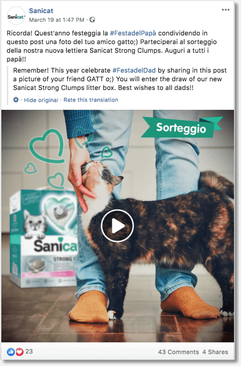 Facebook pet giveaway organized by a pet brand