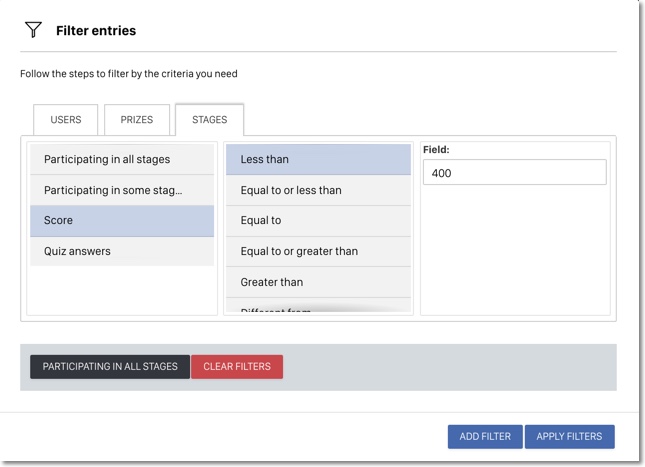 Easypromos User Manager - score filters