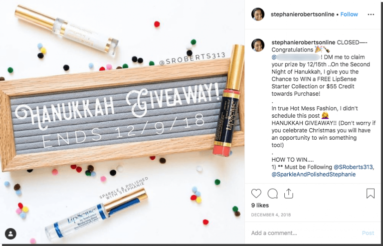 Hannukah Instagram giveaway cosmetics