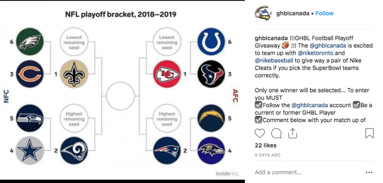 Image of Super Bowl Instagram giveaway with playoff bracket diagram