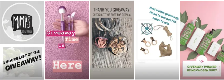 Instagram stories promoting different giveaways