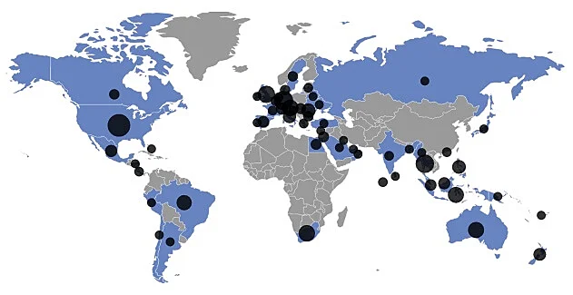 Map of where the entries in Miss Diving Specials 2017 came from