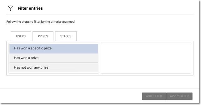 Easypromos User Manager -prize filters