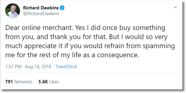 Richard Dawkinds data marketing tweet