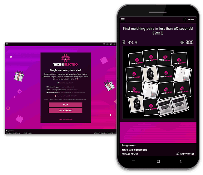 Screenshot of a Singles' Day promotion idea: a branded Memory game organized by a tech company. 