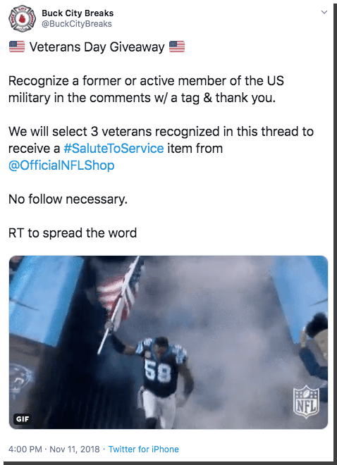 Veterans Day giveaway on Twitter