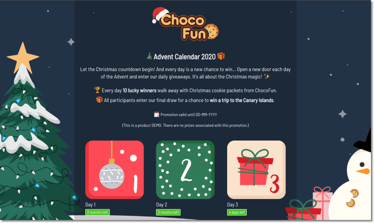 Christmas promotion ideas for 2020: screenshot of branded Christmas advent calendar from Easypromos