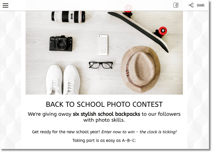 Back to School campaign ideas: a screenshot of a photo contest landing page