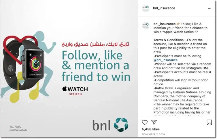 giveaway organized by bnl insurance