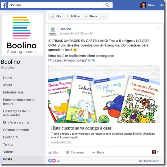 Screenshot of the Boolino recruitment contest installed as a Facebook Tab.