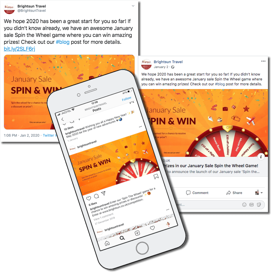 integrated marketing campaign, example of how brightsun travel shared the promotion on social media