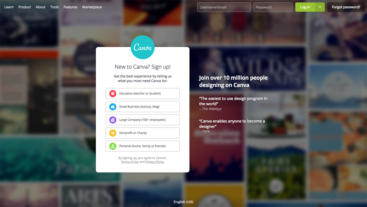 Image of Canva homepage