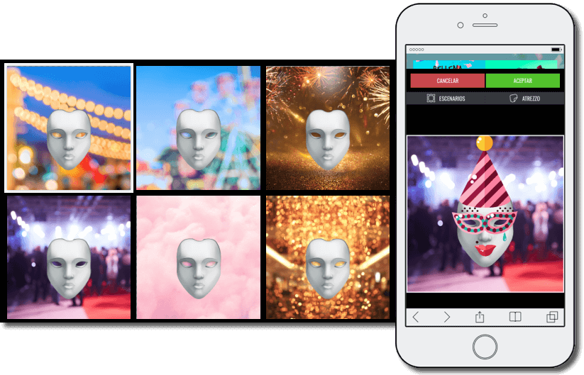 scenes app example: promotion launched by a shopping center, image with 6 different backgrounds ready to be personalized with carnaval masks