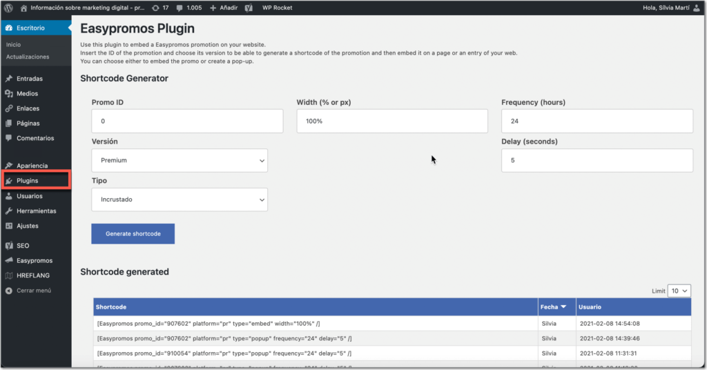 easypromos plugin configuration