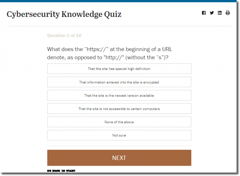 Cybersecurity quiz from Pew Center as an example of Employee Engagement