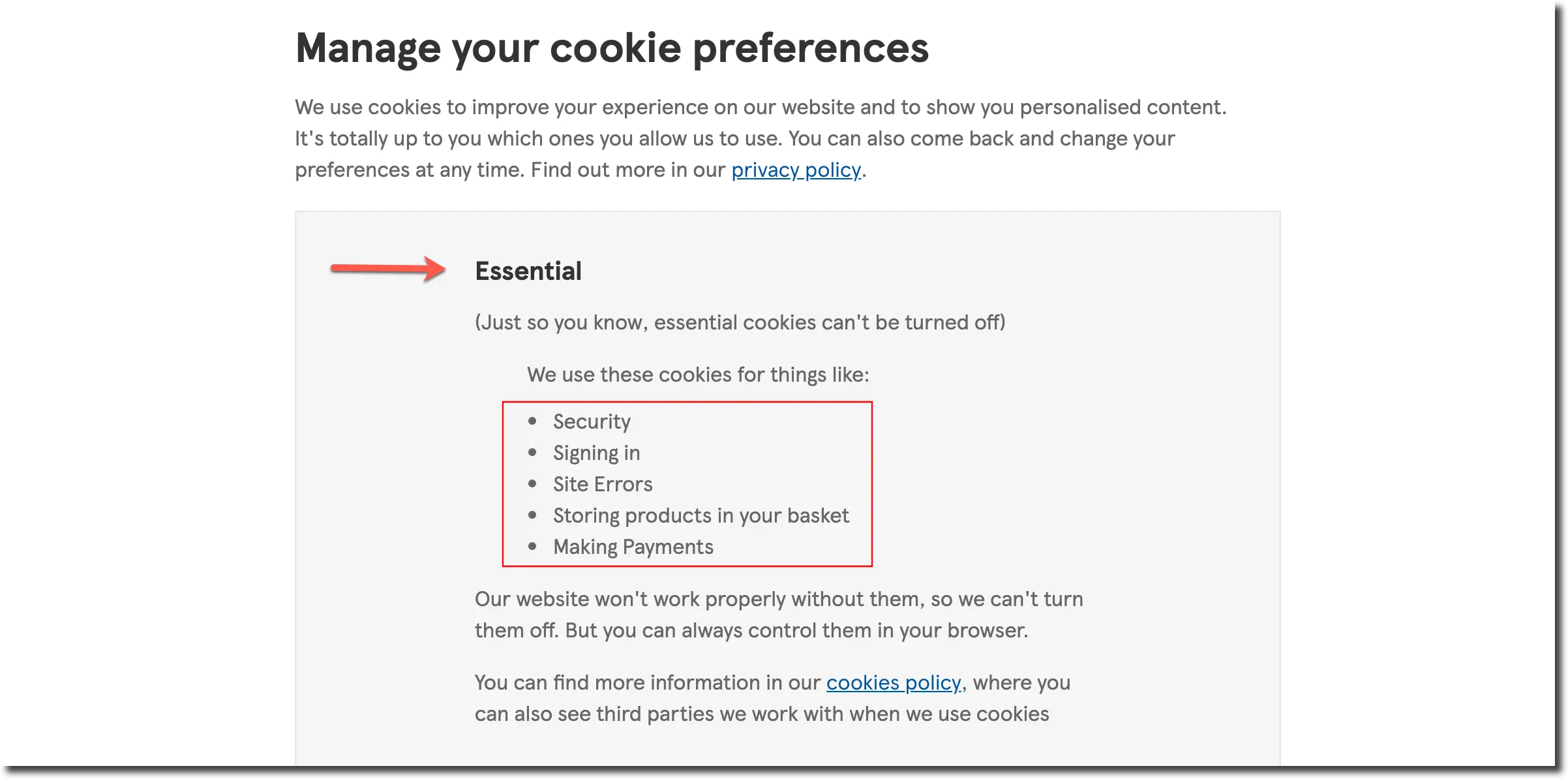 First-party data. Essential cookies