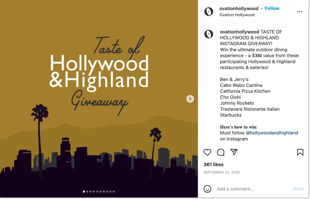 example of an instagram giveaway organized by a shopping mall in the united states