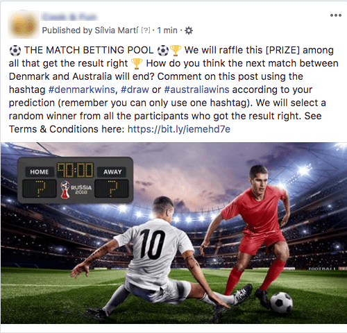 example of a world cup betting pool organized on facebook