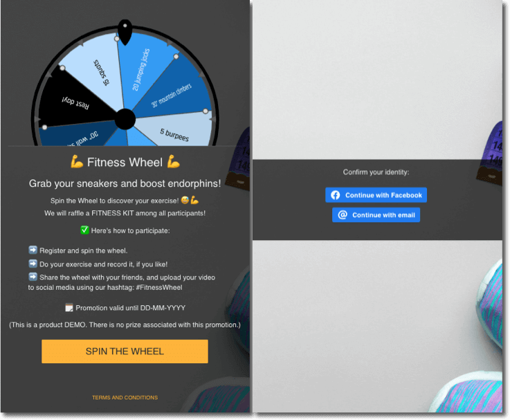 branded prize wheel example - fitness wheel by easypromos