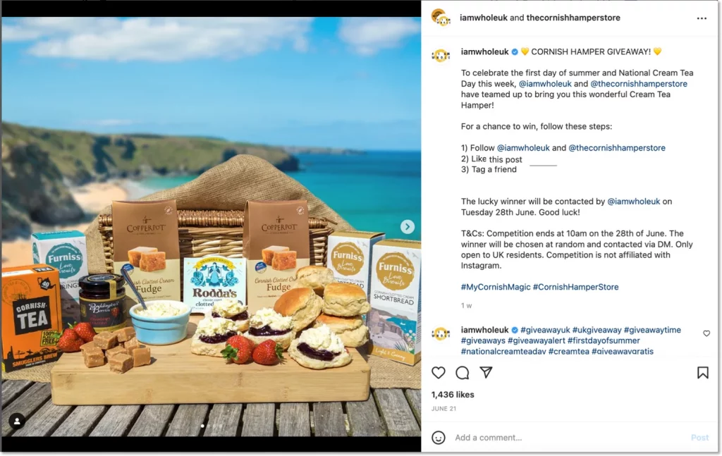 food and beverage giveaway on instagram