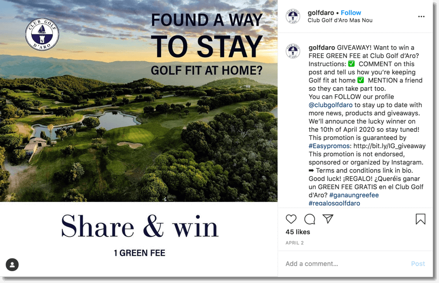 Golf giveaway example of customer retention with social media giveaways