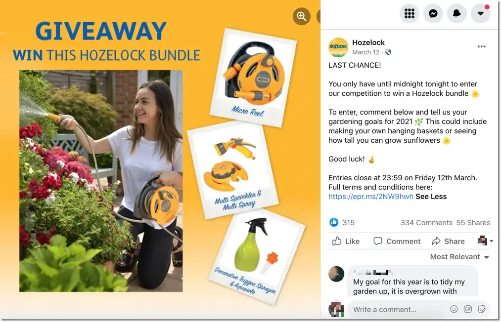 hozelock facebook giveaway idea