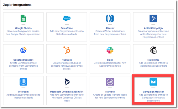 campaign monitor integration with easypromos