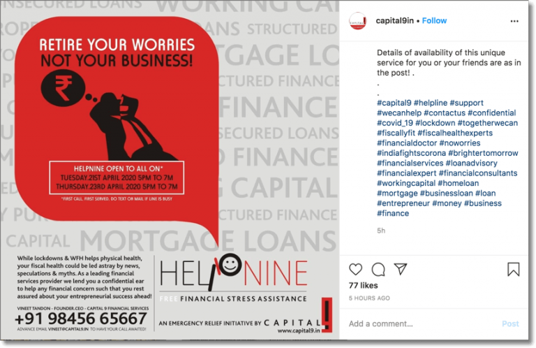Example of online customer retention. Screenshot of a company sharing their contact details on instagram.