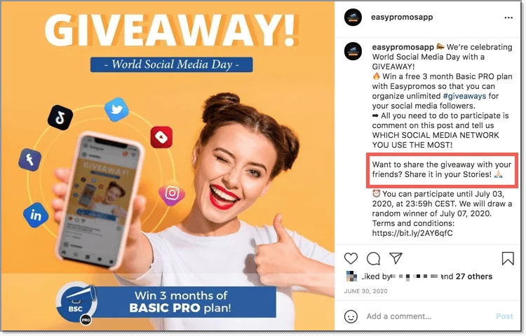 instagram rules example from easypromos