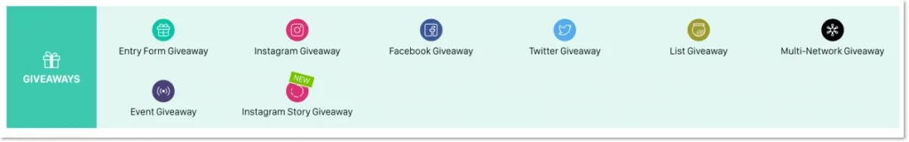 Screenshot of the Easypromos giveaway applications showing the new IG Stories Giveaway as a new product available in the catalog