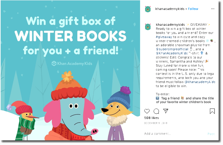 Book Giveaway on Instagram organized by Khan Academy Kids