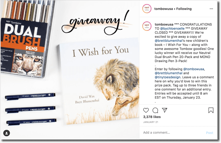 Book giveaway on Instagram by Tombow USA
