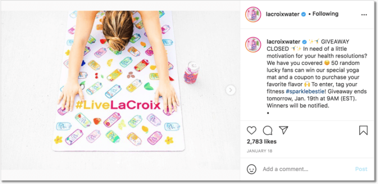 Screenshot of La Croix Water's giveaway showing how to organize a giveaway on Instagram