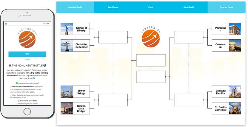 branded tournament bracket. knockout tournament of monuments