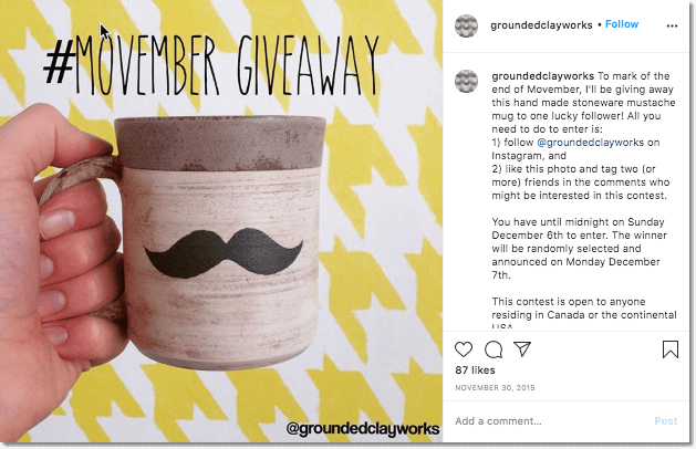 Instagram giveaway for Movember.
