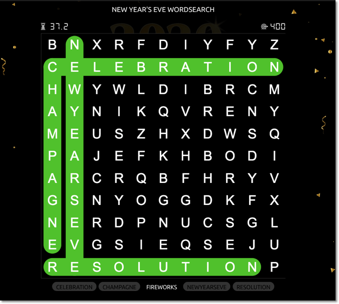Word search, New Year's Eve promotions