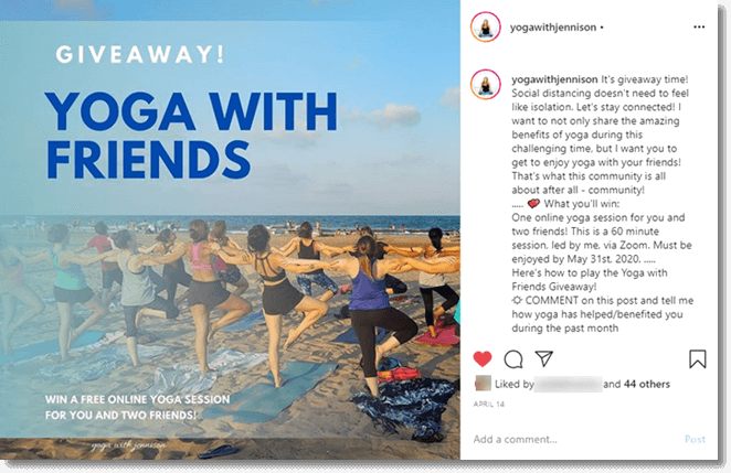 Yoga giveaway instagram