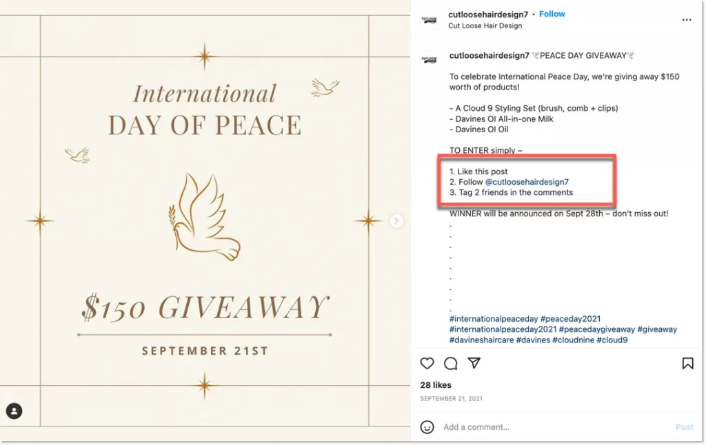 international peace day instagram giveaway