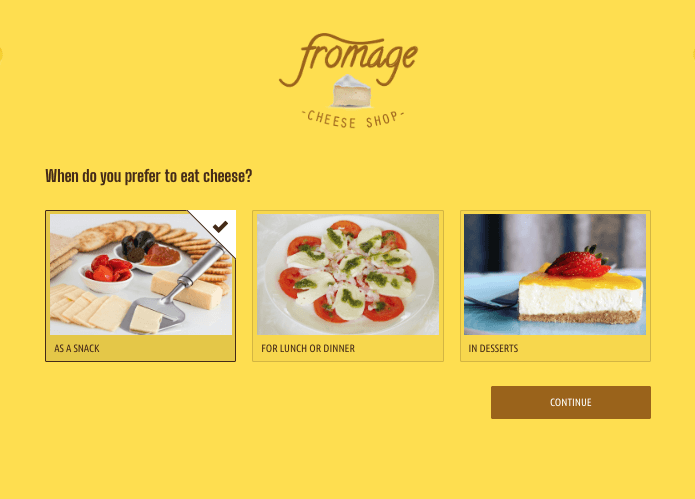 Image of product recommender app with cheese recommendation as example