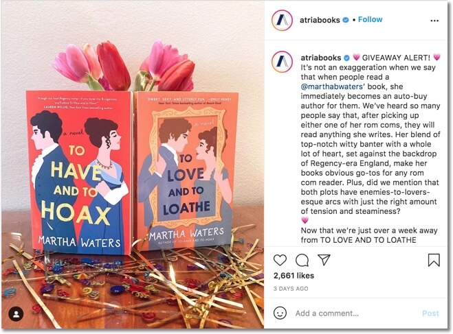 publishing house promoting books on instagram with a comment giveaway