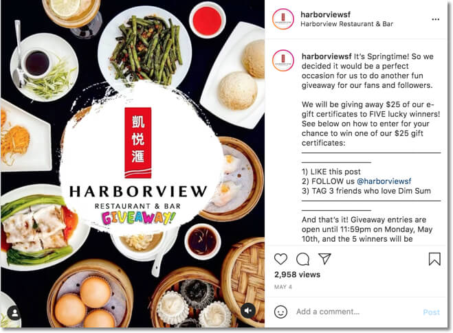 restaurant giveaway on instagram