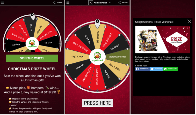 Christmas promotion ideas for 2020: screenshot of branded Christmas Spin the Wheel from Easypromos