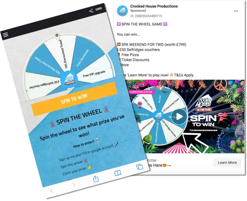Facebook gamification examples: Spin the Wheel game