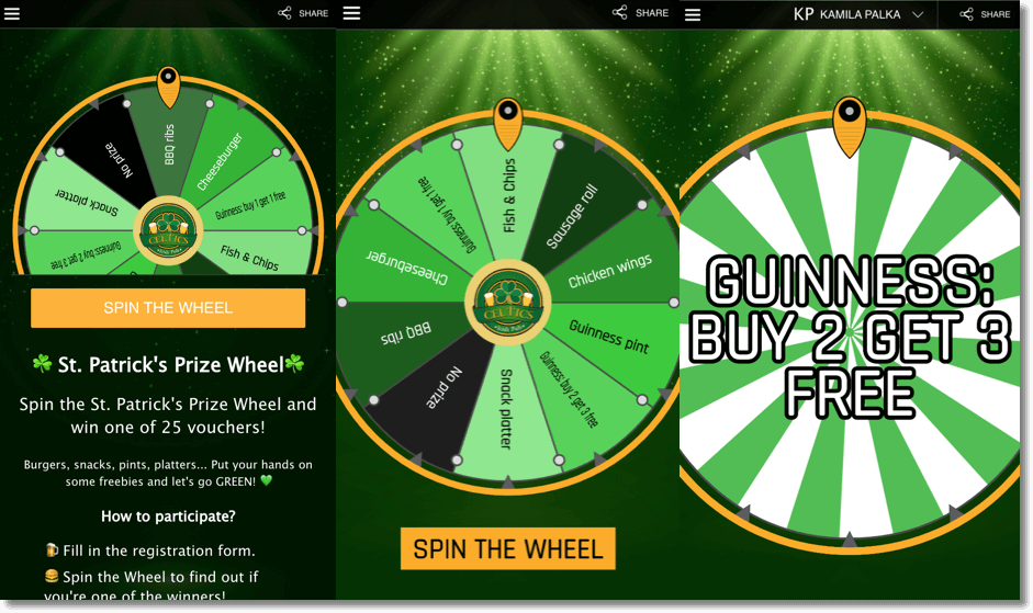 branded prize wheel example st patricks day