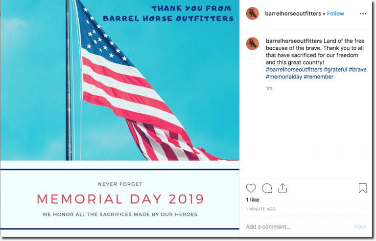 Screenshot of an Instagram tribute for Memorial Day. 