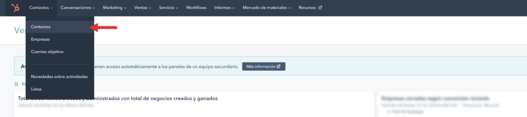 menu contacto integracion hubspot