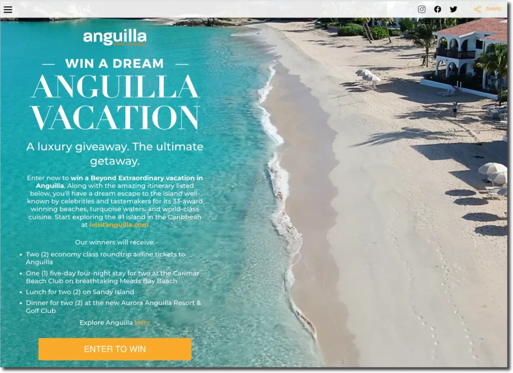 sweepstakes examples Anguilla Luxury Giveaway